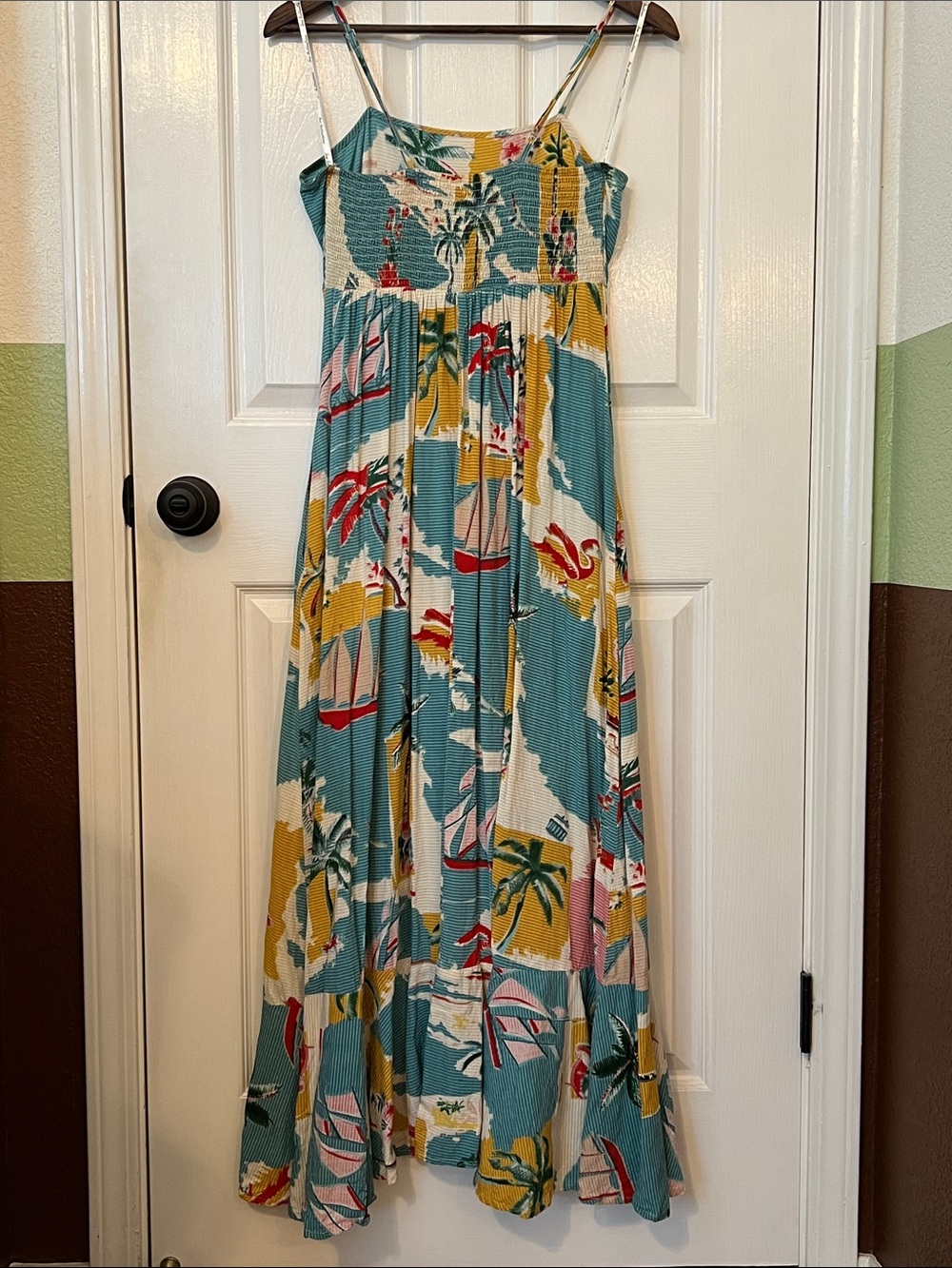 True Destinations Tropical Print Maxi Dress in Teal and Multicolor - Picture 2 of 9